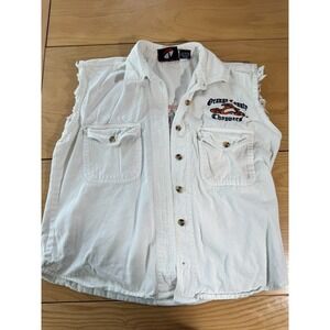 Orange County Choppers Vest Size L Logo White Denim Ladies Bikercore Streetwear